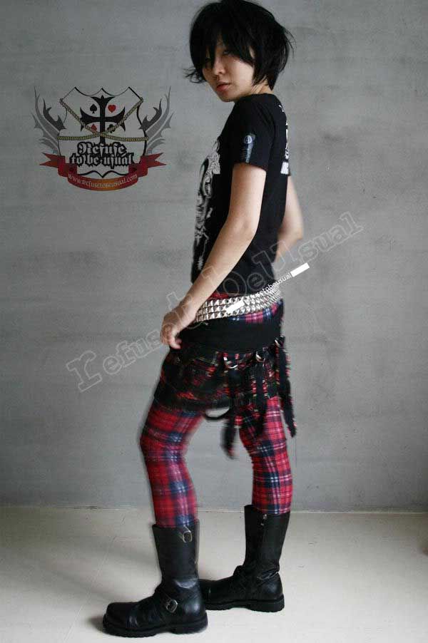 Punk RED Tartan/Plaid cigarette PANTS THERMAL LEGGING L | eBay